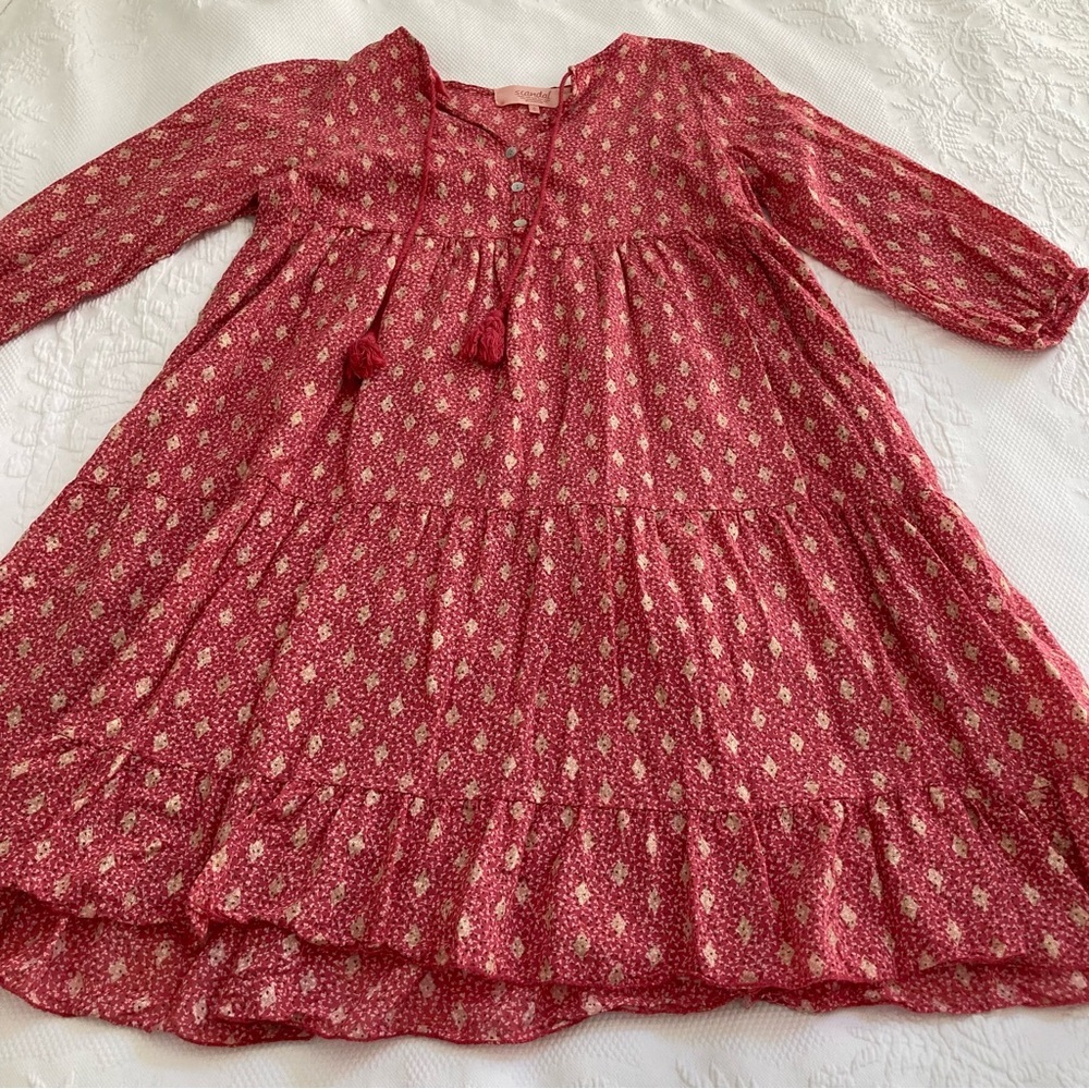 Scandal Italy dress cotton babydoll resort vacation gold pink print size S - Picture 3 of 16